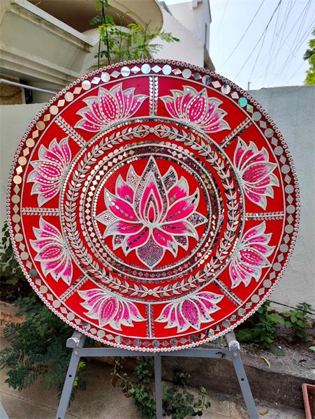Circular Wall Art Having Central & Peripharal Lotus Design